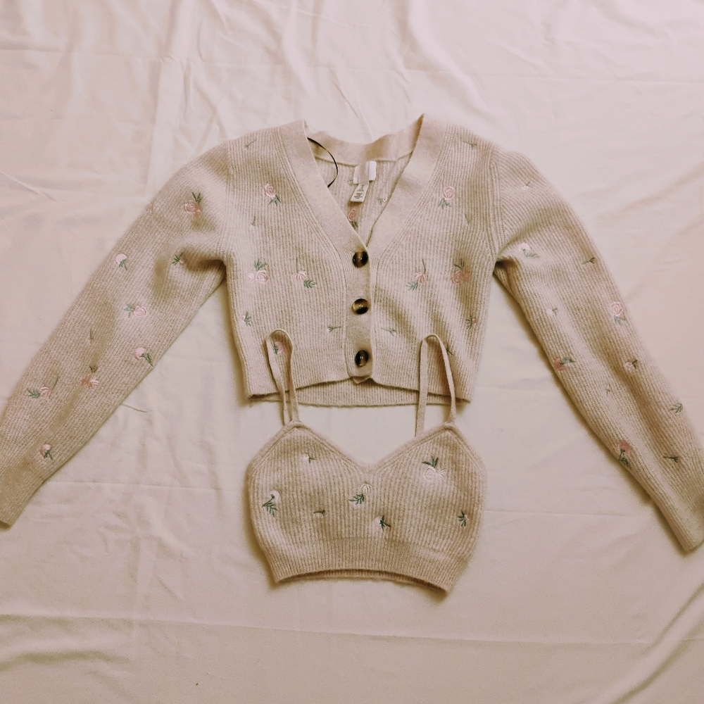 H&M cropped knit cardigan and tank top